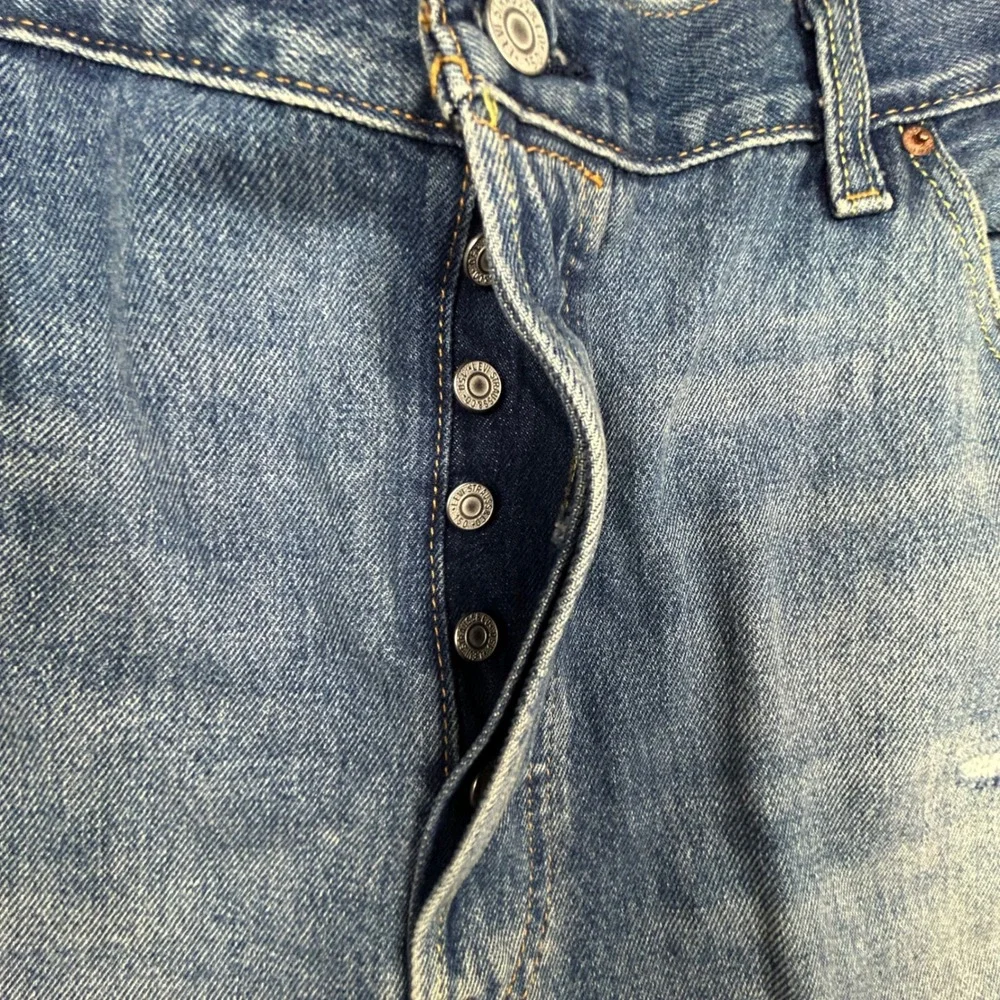 Levi's 501 Jeans Mens 48x30 Blue Distressed 150th Anniversary Button Fly Denim